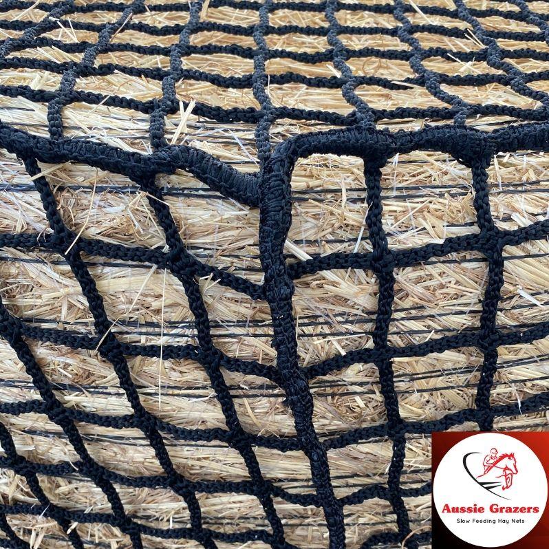 Aussie Grazers Round Bale Nets Deluxe Knotless 3x4 Round Bale Horse Slow Feeder Hay Net
