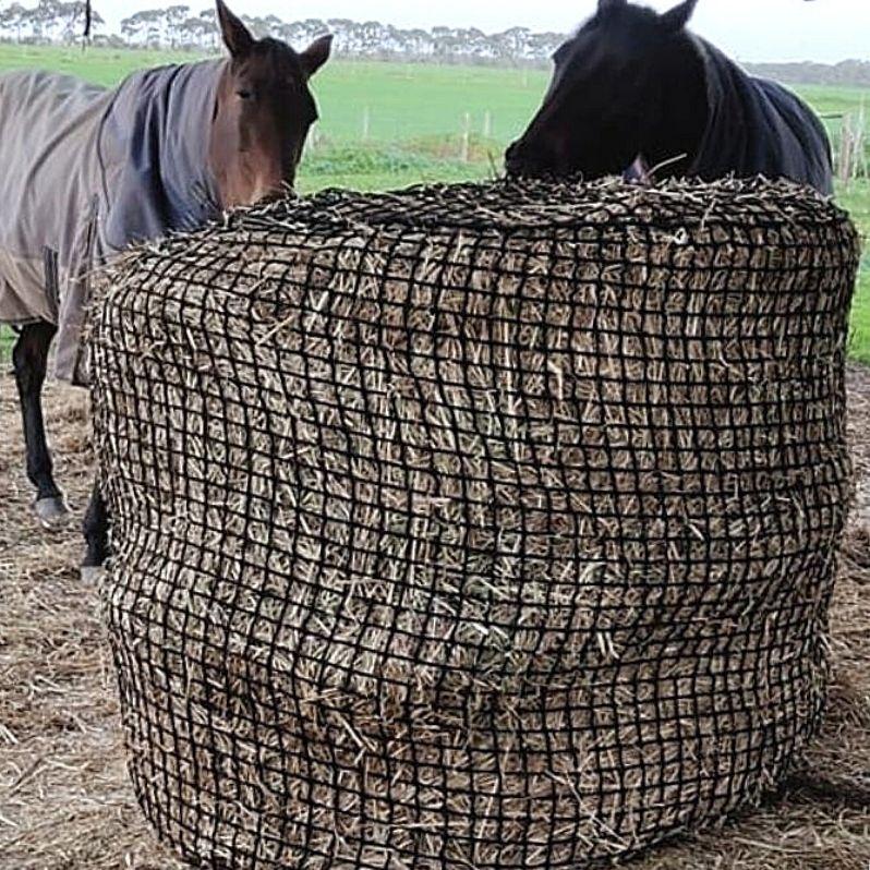 Aussie Grazers Round Bale Nets Deluxe Knotless 4x4 Round Bale Horse Slow Feeder Hay Net
