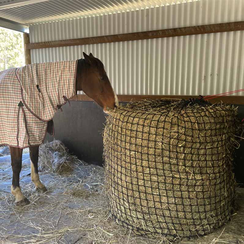 Aussie Grazers Round Bale Nets Deluxe Knotless 4x4 Round Bale Horse Slow Feeder Hay Net
