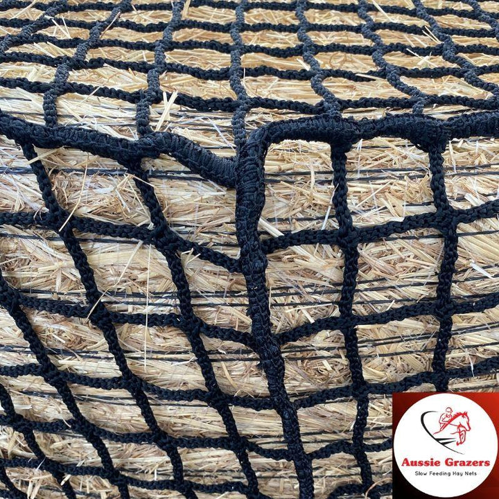 Aussie Grazers Round Bale Nets Deluxe Knotless 5x4 Round Bale Horse Slow Feeder Hay Net
