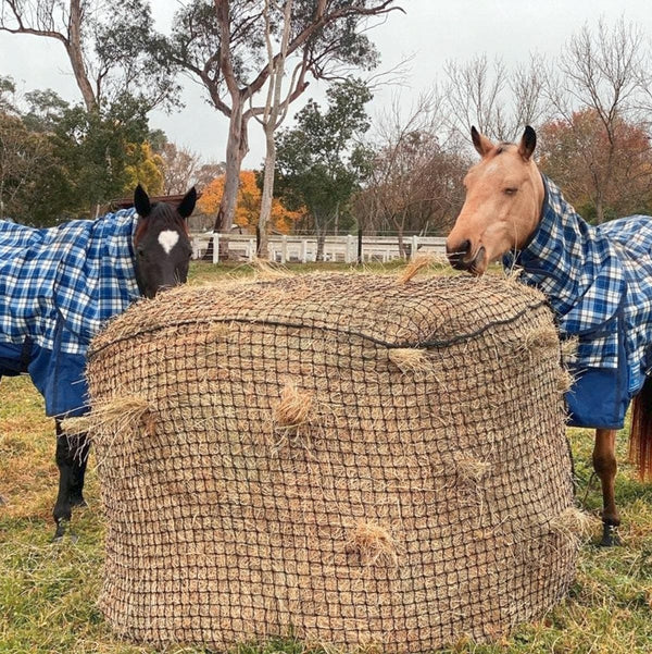 Aussie Grazers Round Bale Nets Original Knotted 6x4 Round Bale Horse Slow Feed Hay Net
